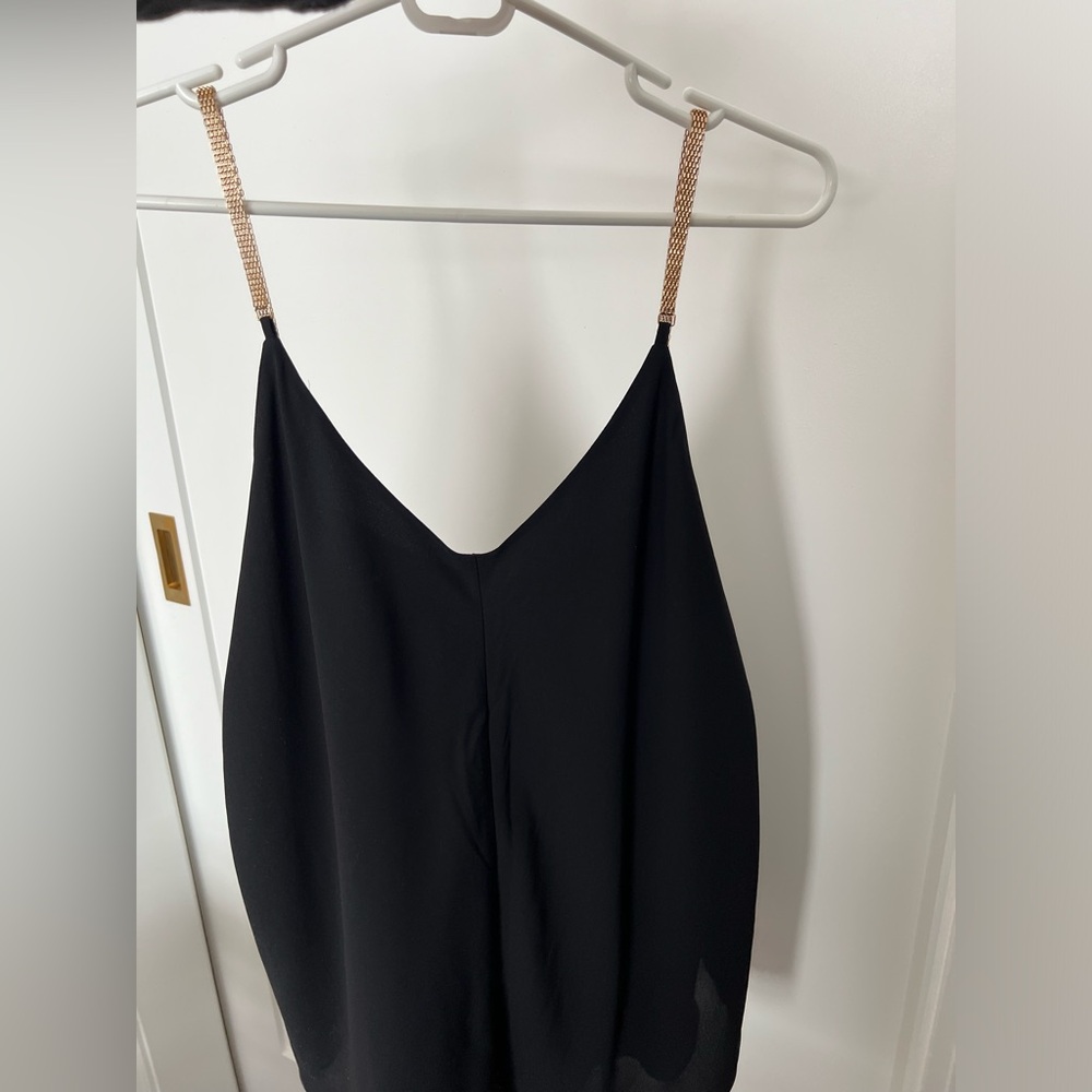 Express Black crepe top with with Gold chain Straps